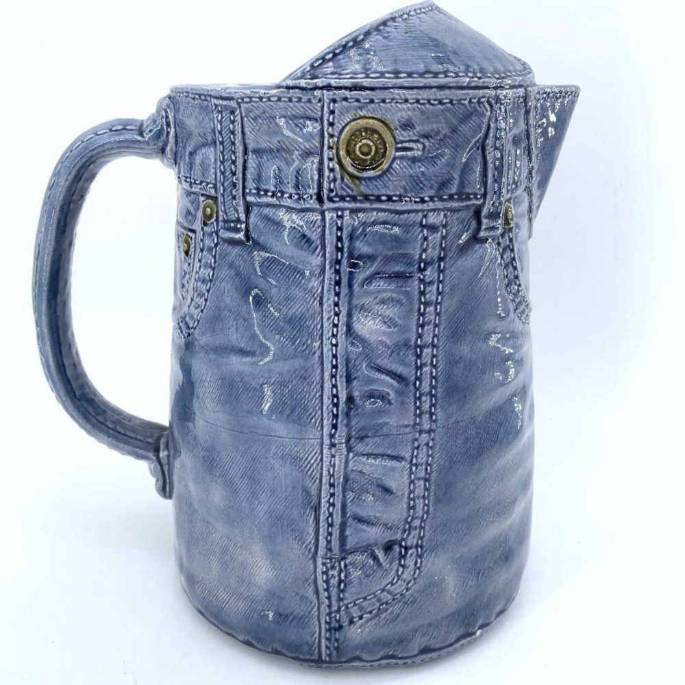 Vintage Sittre Blue Jean Ceramic Pitcher 9” Novelty